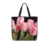 NBSKSDLK pink tulips Tote Bag Travel Large Shoulder Bag with Zipper Gifts for Women Casual Tote's Handbags Waterproof Beach Bags Lightweight Work Laptop Bag Reusable Grocery Bag