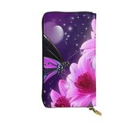 NBSKSDLK Purple butterfly and flower Leather Wallet RFID Blocking Credit Card Case Large Capacity Money Organizer with Zipper Pocket - Slim Minimalist Cash Wallet for Men Women Phone Clutch Gift