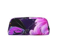 NBSKSDLK Purple butterfly and flower Makeup Bag for Women Men Pencil Pouch Travel Small Cosmetic Bag Zippered Toiletry Bags Aesthetic Pen Bags Trendy Storage Bags Leather Coin Pouch Purse, Silver, One