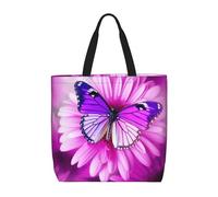 NBSKSDLK Purple butterfly and flower Tote Bag Travel Large Shoulder Bag with Zipper Gifts for Women Casual Tote's Handbags Waterproof Beach Bags Lightweight Work Laptop Bag Reusable Grocery Bag
