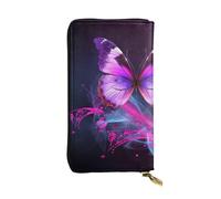NBSKSDLK Purple Butterfly Leather Wallet RFID Blocking Credit Card Case Large Capacity Money Organizer with Zipper Pocket - Slim Minimalist Cash Wallet for Men Women Phone Clutch Gift