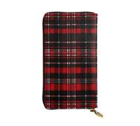NBSKSDLK Red and black plaid Leather Wallet RFID Blocking Credit Card Case Large Capacity Money Organizer with Zipper Pocket - Slim Minimalist Cash Wallet for Men Women Phone Clutch Gift