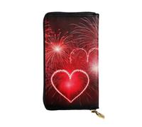 NBSKSDLK Red Fireworks Leather Wallet RFID Blocking Credit Card Case Large Capacity Money Organizer with Zipper Pocket - Slim Minimalist Cash Wallet for Men Women Phone Clutch Gift