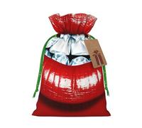 NBSKSDLK Red Lips with Diamond Christmas Gift Bags with Tags & Ribbon Ties, Personalized Santa Sack Xmas Treat Pouch Party Favor Bags Drawstring Christmas Sacks for Holiday Presents Storage Medium