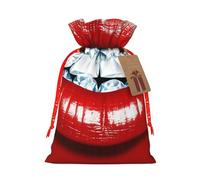 NBSKSDLK Red Lips with Diamond Christmas Gift Bags with Tags & Ribbon Ties, Personalized Santa Sack Xmas Treat Pouch Party Favor Bags Drawstring Christmas Sacks for Holiday Presents Storage Small