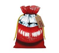 NBSKSDLK Red Lips with Diamond Christmas Gift Bags with Tags & Ribbon Ties, Personalized Santa Sack Xmas Treat Pouch Party Favor Bags Drawstring Christmas Sacks for Holiday Presents Storage Medium