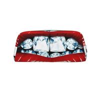 NBSKSDLK Red Lips with Diamond Makeup Bag for Women Men Pencil Pouch Travel Small Cosmetic Bag Zippered Toiletry Bags Aesthetic Pen Bags Trendy Storage Bags Leather Coin Pouch Purse, Silver, One Size