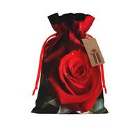 NBSKSDLK Red Roses Christmas Gift Bags with Tags & Ribbon Ties, Personalized Santa Sack Xmas Treat Pouch Party Favor Bags Drawstring Christmas Sacks for Holiday Presents Storage Small