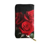 NBSKSDLK Red Roses Leather Wallet RFID Blocking Credit Card Case Large Capacity Money Organizer with Zipper Pocket - Slim Minimalist Cash Wallet for Men Women Phone Clutch Gift