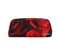 NBSKSDLK Red Roses Makeup Bag for Women Men Pencil Pouch Travel Small Cosmetic Bag Zippered Toiletry Bags Aesthetic Pen Bags Trendy Storage Bags Leather Coin Pouch Purse, Gold, One size
