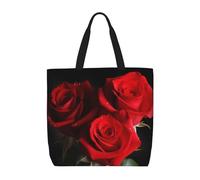 NBSKSDLK Red Roses Tote Bag Travel Large Shoulder Bag with Zipper Gifts for Women Casual Tote's Handbags Waterproof Beach Bags Lightweight Work Laptop Bag Reusable Grocery Bag
