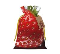 NBSKSDLK Red Strawberry Fruit Christmas Gift Bags with Tags & Ribbon Ties, Personalized Santa Sack Xmas Treat Pouch Party Favor Bags Drawstring Christmas Sacks for Holiday Presents Storage Small