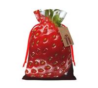 NBSKSDLK Red Strawberry Fruit Christmas Gift Bags with Tags & Ribbon Ties, Personalized Santa Sack Xmas Treat Pouch Party Favor Bags Drawstring Christmas Sacks for Holiday Presents Storage Small
