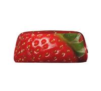 NBSKSDLK Red Strawberry Fruit Makeup Bag for Women Men Pencil Pouch Travel Small Cosmetic Bag Zippered Toiletry Bags Aesthetic Pen Bags Trendy Storage Bags Leather Coin Pouch Purse, Gold, One size