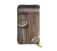 NBSKSDLK Rustic Horseshoe Barn Wooden Leather Wallet RFID Blocking Credit Card Case Large Capacity Money Organizer with Zipper Pocket - Slim Minimalist Cash Wallet for Men Women Phone Clutch Gift