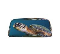 NBSKSDLK Sea Turtle Makeup Bag for Women Men Pencil Pouch Travel Small Cosmetic Bag Zippered Toiletry Bags Aesthetic Pen Bags Leather Coin Pouch Purse, Gold, One size