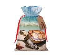 NBSKSDLK Sea Turtle Starfish Christmas Gift Bags with Tags & Ribbon Ties, Personalized Santa Sack Xmas Treat Pouch Party Favor Bags Drawstring Christmas Sacks for Holiday Presents Storage Medium