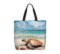 NBSKSDLK Sea Turtle Starfish Tote Bag Travel Large Shoulder Bag with Zipper Gifts for Women Casual Tote's Handbags Waterproof Beach Bags Lightweight Work Laptop Bag Reusable Grocery Bag