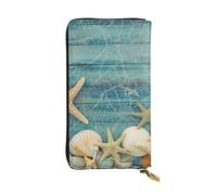NBSKSDLK Shell Starfish Pattern Leather Wallet RFID Blocking Credit Card Case Large Capacity Money Organizer with Zipper Pocket - Slim Minimalist Cash Wallet for Men Women Phone Clutch Gift