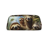 NBSKSDLK Sloth Family Makeup Bag for Women Men Pencil Pouch Travel Small Cosmetic Bag Zippered Toiletry Bags Aesthetic Pen Bags Trendy Storage Bags Leather Coin Pouch Purse, Gold, One Size