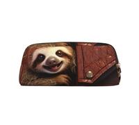 NBSKSDLK Sloth on zipper Makeup Bag for Women Men Pencil Pouch Travel Small Cosmetic Bag Zippered Toiletry Bags Aesthetic Pen Bags Trendy Storage Bags Leather Coin Pouch Purse, Gold, One Size