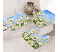 NBSKSDLK Spring Daisy Flowers Bathroom Rugs Sets 3 Piece, Non Slip Absorbent Bath Rug U-Shaped Contour Toilet Rug with Toilet Cover, Memory Foam Bath Mat Set for Luxury Bathroom Decoration