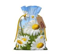 NBSKSDLK Spring Daisy Flowers Christmas Gift Bags with Tags & Ribbon Ties, Personalized Santa Sack Xmas Treat Pouch Party Favor Bags Drawstring Christmas Sacks for Holiday Presents Storage Small