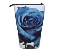 NBSKSDLK Standing Pencil Case, Cute Telescopic Pencil Pouch, blue rose blooms Pencil Bag, Kawaii Stand up Pen Holder, Portable Aesthetic Makeup Bag for Christmas Holiday New Year Office Bag