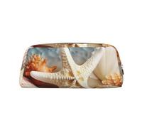 NBSKSDLK Starfish Coral and Seashell Makeup Bag for Women Men Pencil Pouch Travel Small Cosmetic Bag Zippered Toiletry Bags Aesthetic Pen Bags Trendy Storage Bags Leather Coin Pouch Purse, Gold, One