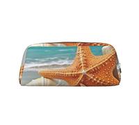 NBSKSDLK Starfish Seashell Beach Makeup Bag for Women Men Pencil Pouch Travel Small Cosmetic Bag Zippered Toiletry Bags Aesthetic Pen Bags Trendy Storage Bags Leather Coin Pouch Purse, Silver, One