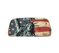 NBSKSDLK Statue Liberty American Flag Makeup Bag for Women Men Pencil Pouch Travel Small Cosmetic Bag Zippered Toiletry Bags Aesthetic Pen Bags Trendy Storage Bags Leather Coin Pouch Purse, Gold, One