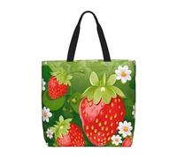 NBSKSDLK Strawberry and flower Tote Bag Travel Large Shoulder Bag with Zipper Gifts for Women Casual Tote's Handbags Waterproof Beach Bags Lightweight Work Laptop Bag Reusable Grocery Bag