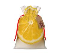NBSKSDLK Summer Lemon Christmas Gift Bags with Tags & Ribbon Ties, Personalized Santa Sack Xmas Treat Pouch Party Favor Bags Drawstring Christmas Sacks for Holiday Presents Storage Small