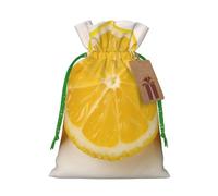 NBSKSDLK Summer Lemon Christmas Gift Bags with Tags & Ribbon Ties, Personalized Santa Sack Xmas Treat Pouch Party Favor Bags Drawstring Christmas Sacks for Holiday Presents Storage Small