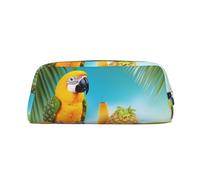 NBSKSDLK Summer Parrot Pineapple Birds Makeup Bag for Women Men Pencil Pouch Travel Small Cosmetic Bag Zippered Toiletry Bags Aesthetic Pen Bags Trendy Storage Bags Leather Coin Pouch Purse, Gold, One