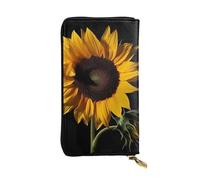 NBSKSDLK Sunflower Black Background Leather Wallet RFID Blocking Credit Card Case Large Capacity Money Organizer with Zipper Pocket - Slim Minimalist Cash Wallet for Men Women Phone Clutch Gift