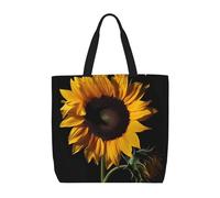 NBSKSDLK Sunflower Black Background Tote Bag Travel Large Shoulder Bag with Zipper Gifts for Women Casual Tote's Handbags Waterproof Beach Bags Lightweight Work Laptop Bag Reusable Grocery Bag