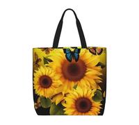 NBSKSDLK Sunflower Floral Butterflies Art Tote Bag Travel Large Shoulder Bag with Zipper Gifts for Women Casual Tote's Handbags Waterproof Beach Bags Lightweight Work Laptop Bag Reusable Grocery Bag