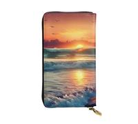 NBSKSDLK Sunset Seaside Leather Wallet RFID Blocking Credit Card Case Large Capacity Money Organizer with Zipper Pocket - Slim Minimalist Cash Wallet for Men Women Phone Clutch Gift