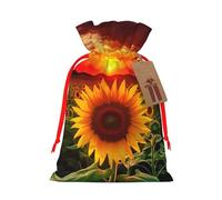 NBSKSDLK Sunset Sunflower Christmas Gift Bags with Tags & Ribbon Ties, Personalized Santa Sack Xmas Treat Pouch Party Favor Bags Drawstring Christmas Sacks for Holiday Presents Storage Medium