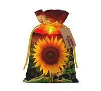 NBSKSDLK Sunset Sunflower Christmas Gift Bags with Tags & Ribbon Ties, Personalized Santa Sack Xmas Treat Pouch Party Favor Bags Drawstring Christmas Sacks for Holiday Presents Storage Small