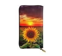 NBSKSDLK Sunset Sunflower Leather Wallet RFID Blocking Credit Card Case Large Capacity Money Organizer with Zipper Pocket - Slim Minimalist Cash Wallet for Men Women Phone Clutch Gift