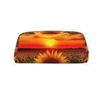 NBSKSDLK Sunset Sunflower Makeup Bag for Women Men Pencil Pouch Travel Small Cosmetic Bag Zippered Toiletry Bags Aesthetic Pen Bags Trendy Storage Bags Leather Coin Pouch Purse, Silver, One Size
