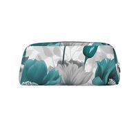 NBSKSDLK Teal Grey and White Floral Makeup Bag for Women Men Pencil Pouch Travel Small Cosmetic Bag Zippered Toiletry Bags Aesthetic Pen Bags Trendy Storage Bags Leather Coin Pouch Purse, Silver, One
