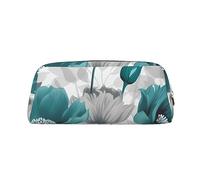 NBSKSDLK Teal Grey and White Floral Makeup Bag for Women Men Pencil Pouch Travel Small Cosmetic Bag Zippered Toiletry Bags Aesthetic Pen Bags Trendy Storage Bags Leather Coin Pouch Purse, Gold, One