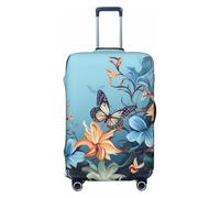 NBSKSDLK Travel Luggage Cover Blue butterfly floral Suitcase Protector Anti-Scratch Washable Baggage Covers Elastic Suitcase Cover Tsa Approved Baggage Protector Fit 18-32 Inch Luggage, Black, S
