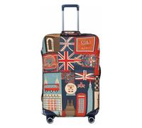 NBSKSDLK Travel Luggage Cover England Symbols Suitcase Protector Anti-Scratch Washable Baggage Covers Elastic Suitcase Cover Tsa Approved Baggage Protector Fit 18-32 Inch Luggage, Black, L