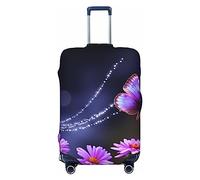 NBSKSDLK Travel Luggage Cover Lovely Purple Butterfly Suitcase Protector Anti-Scratch Washable Baggage Covers Elastic Suitcase Cover Tsa Approved Baggage Protector Fit 18-32 Inch Luggage, Black, XL