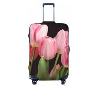 NBSKSDLK Travel Luggage Cover pink tulips Suitcase Protector Anti-Scratch Washable Baggage Covers Elastic Suitcase Cover Tsa Approved Baggage Protector Fit 18-32 Inch Luggage, Black, M