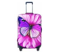 NBSKSDLK Travel Luggage Cover Purple butterfly and flower Suitcase Protector Anti-Scratch Washable Baggage Covers Elastic Suitcase Cover Tsa Approved Baggage Protector Fit 18-32 Inch Luggage, Black, S